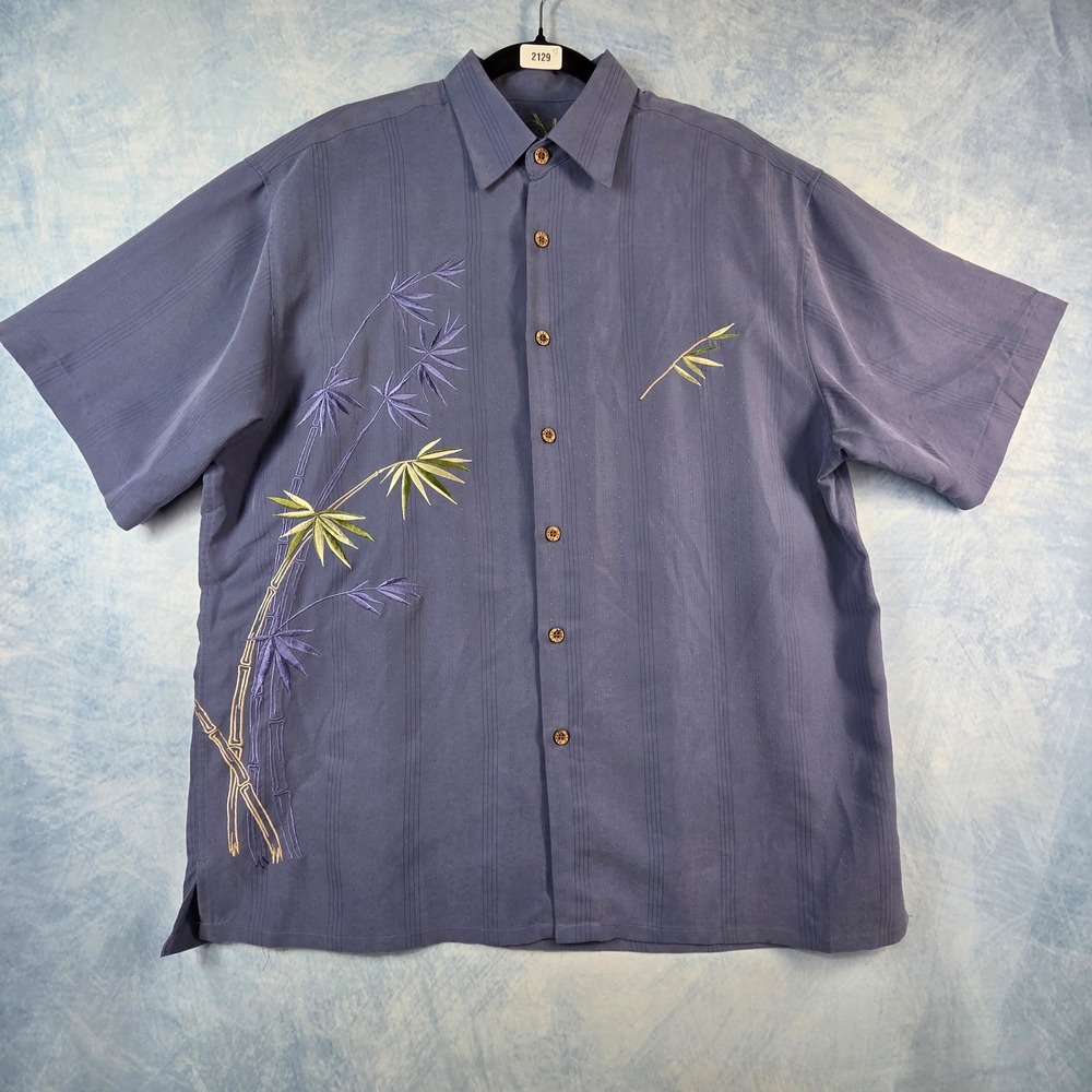 Bamboo Cay Mens Medium Blue Modal Blend Bamboo Embroidered Short Sleeve Shirt